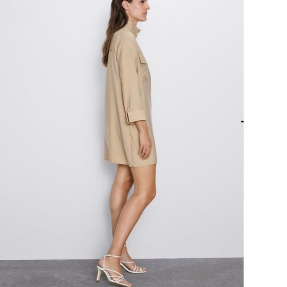 Zara High Collar Above Knees Tan Dress, NWT, XS - Picture 4 of 16